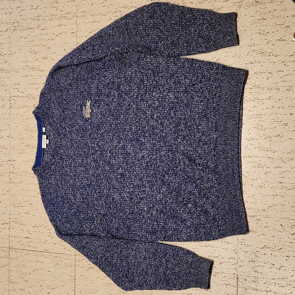 Lacoste Blue & White Heavyweight Knit Pullover Crewneck Sweater